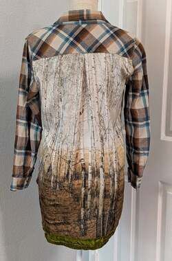 Aratta Silent Journey Top Shirt MED Plaid Forest Boho Taylor Swift Velvet Trim